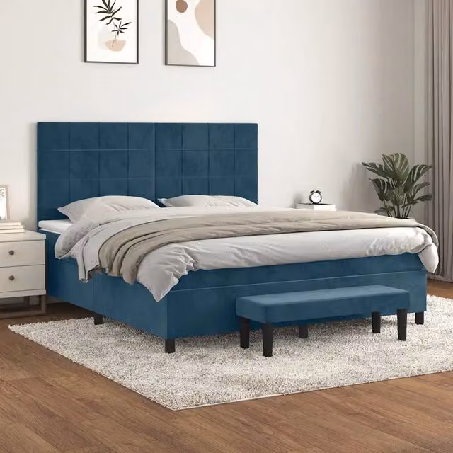 Giroletto a Molle con Materasso Blu Scuro 160x200 cm in Velluto 3137855
