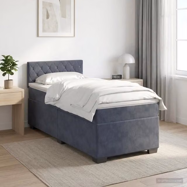 Letto box spring con materasso ibrido vidaXL in velluto grigio scuro e bianco L/P: 90 x 190 cm