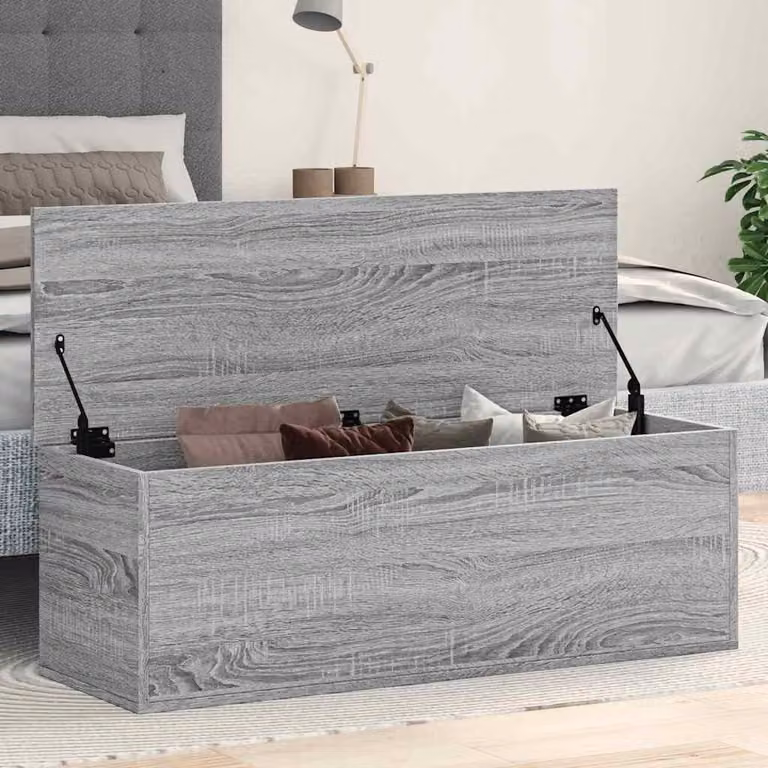 Cassetta portaoggetti grigia in legno, dimensioni 102 x 35 x 35 cm