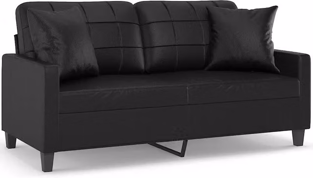 Divano | Divano da soggiorno | Sofa a 2 Posti con Cuscini Nero 140 cm in Similpelle