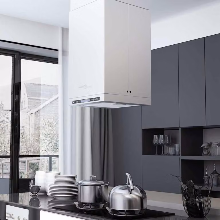 Cappa a Isola vidaXL in Acciaio Inox e Alluminio con Display LCD e Sensore Touch, 756 m³/h, Silver o White
