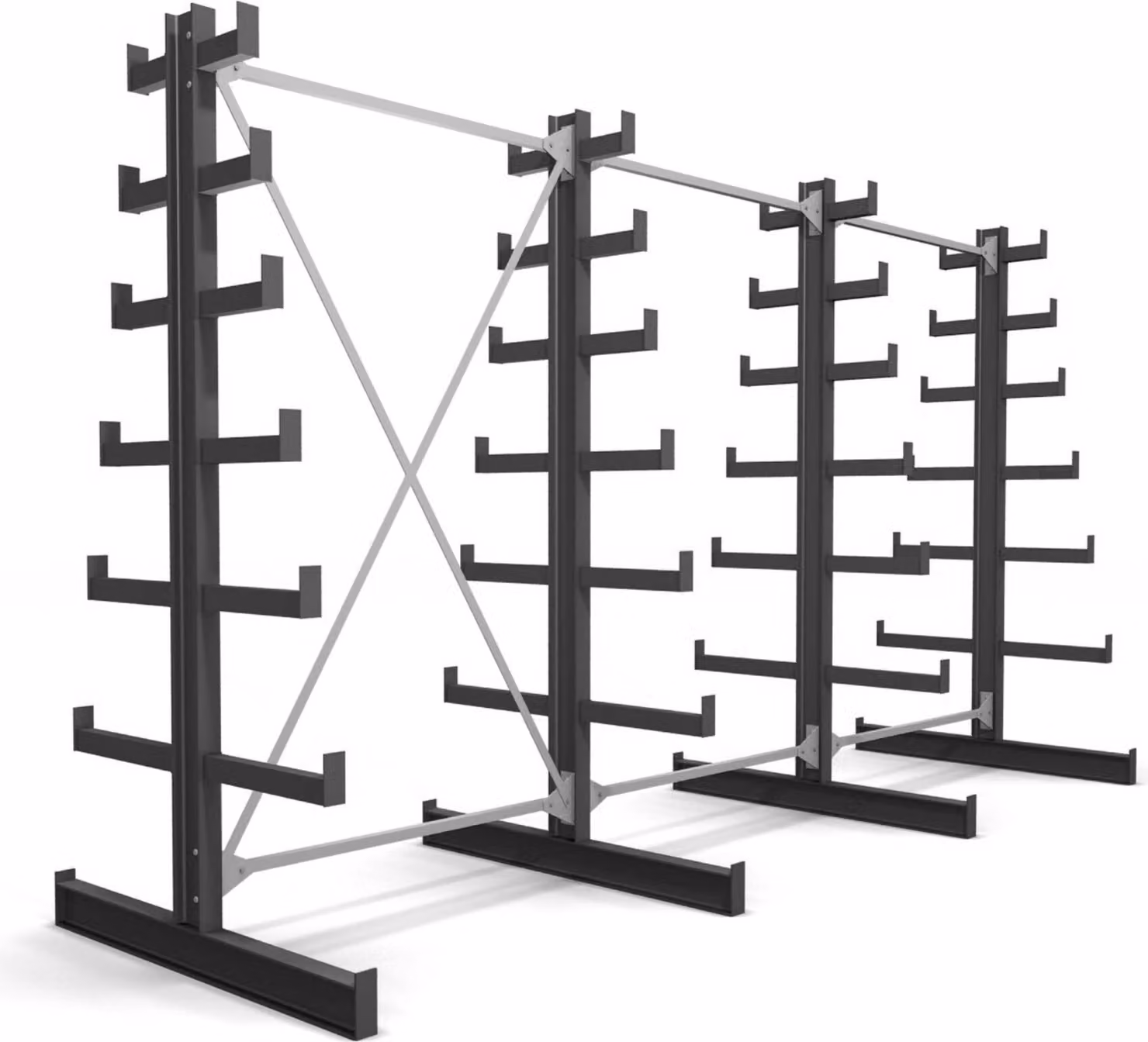 Scaffalatura cantilever STIER, bifacciale, 3 campate con 6 livelli discendenti, LxHxP 3900x2000x500mm, scaffalatura con 6 cantilever inclinati verso l'alto (per lato), portata per cantilever 200kg, sistema di stoccaggio
