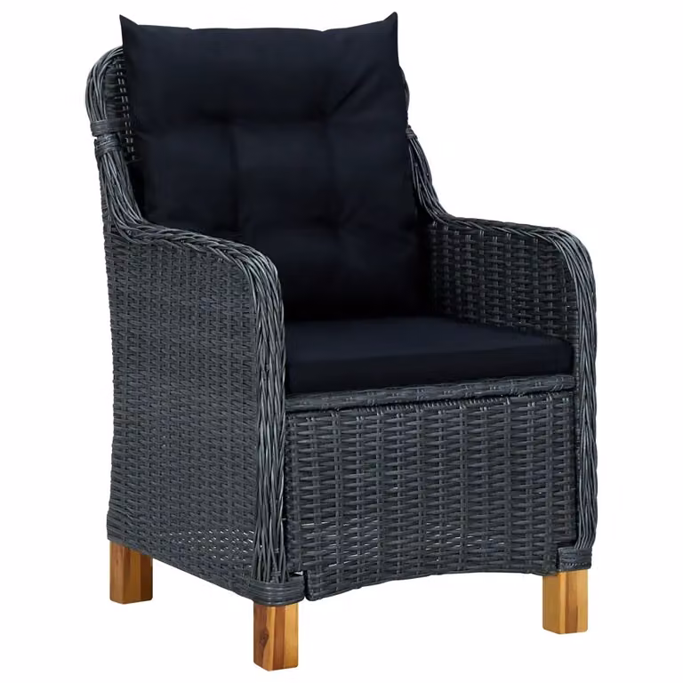 Set da pranzo da giardino vidaXL in polyrattan e legno di acacia da 7 pezzi, colore grigio e nero