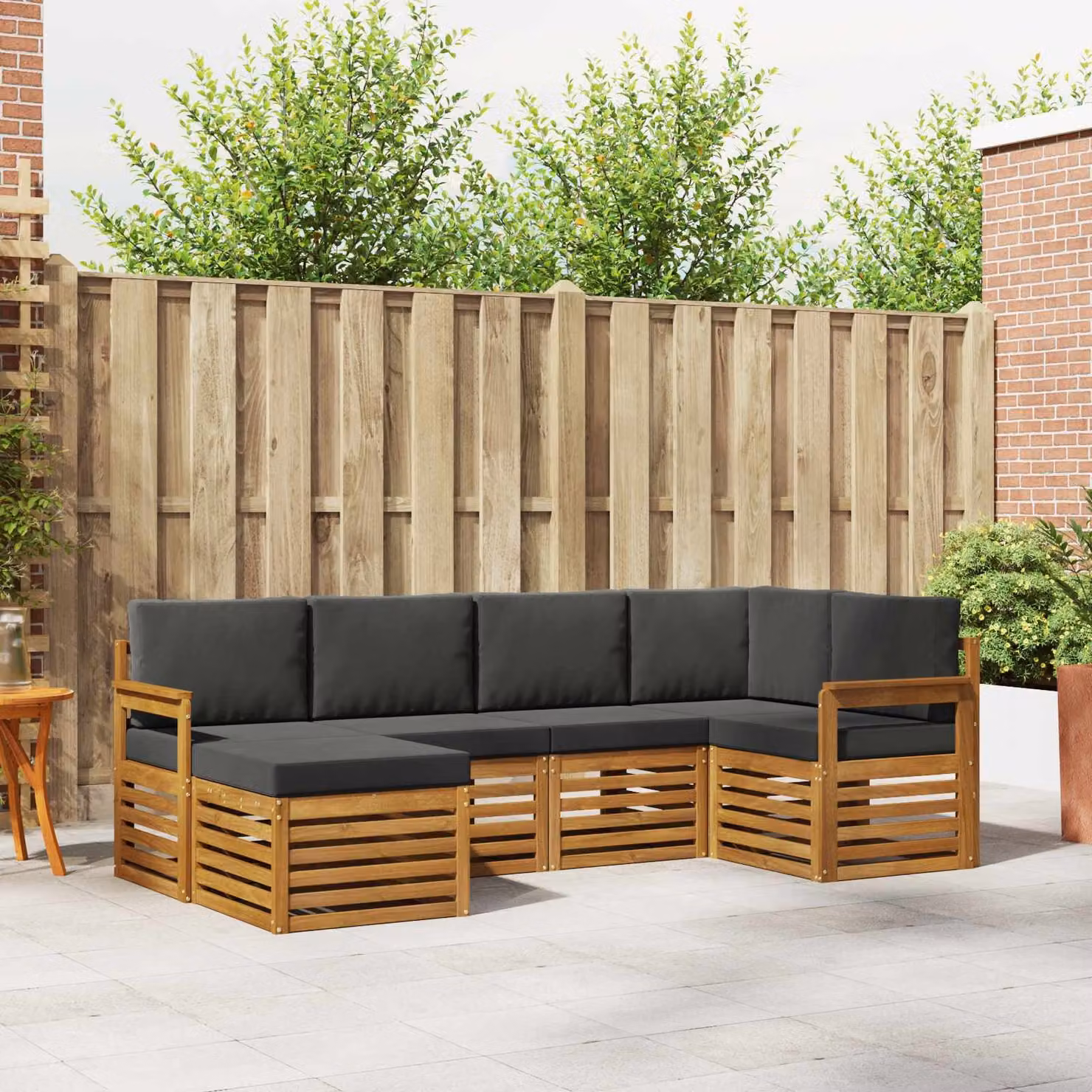 Set di divani da esterno vidaXL a forma di L composto da 6 pezzi in legno di acacia con cuscini beige e antracite