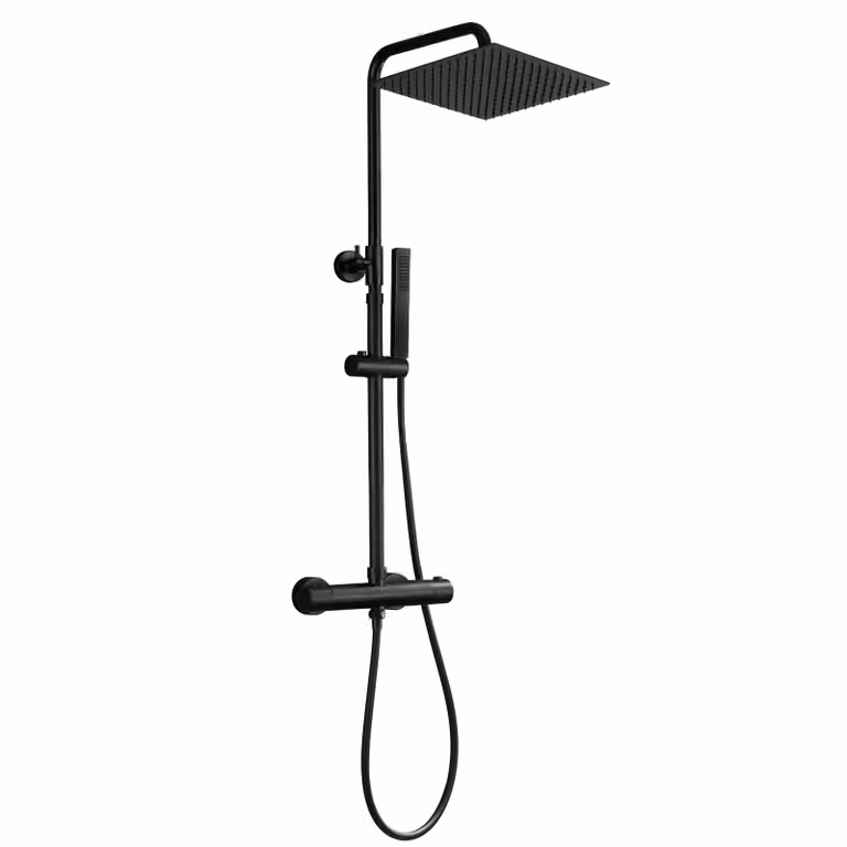 JOHO Set doccia termostatico in acciaio inox Sistema doccia con miscelatore termostatico Soffione XL Nero opaco 25x25cm
