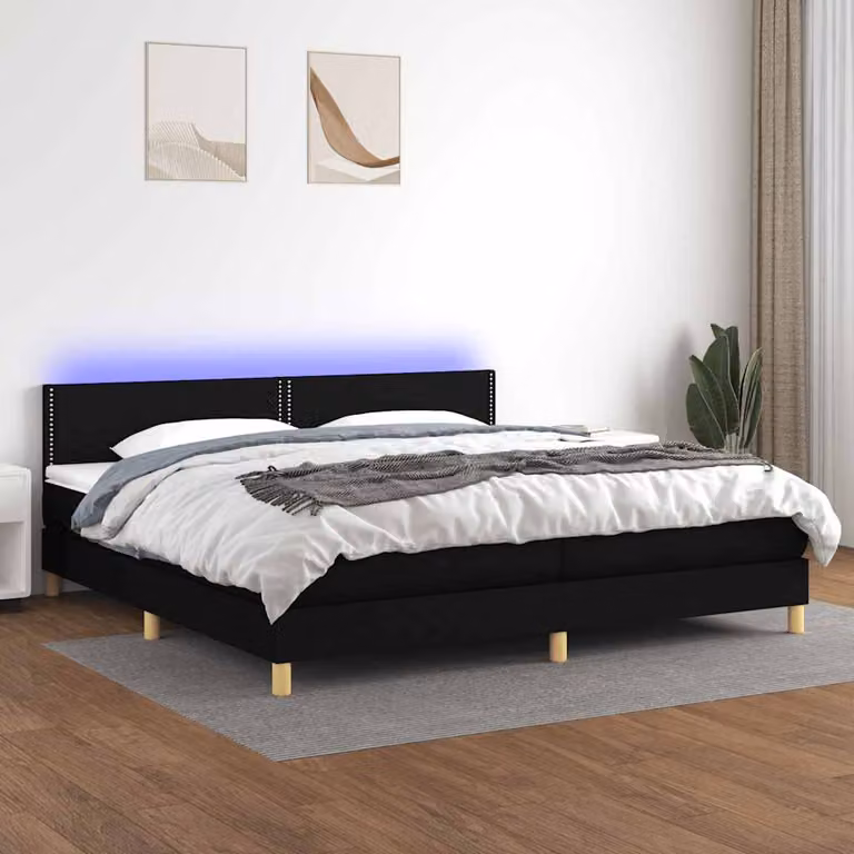 Letto a molle con materasso vidaXL in tessuto nero con illuminazione LED e porta USB L/P/H: 200 x 200 x 203 cm