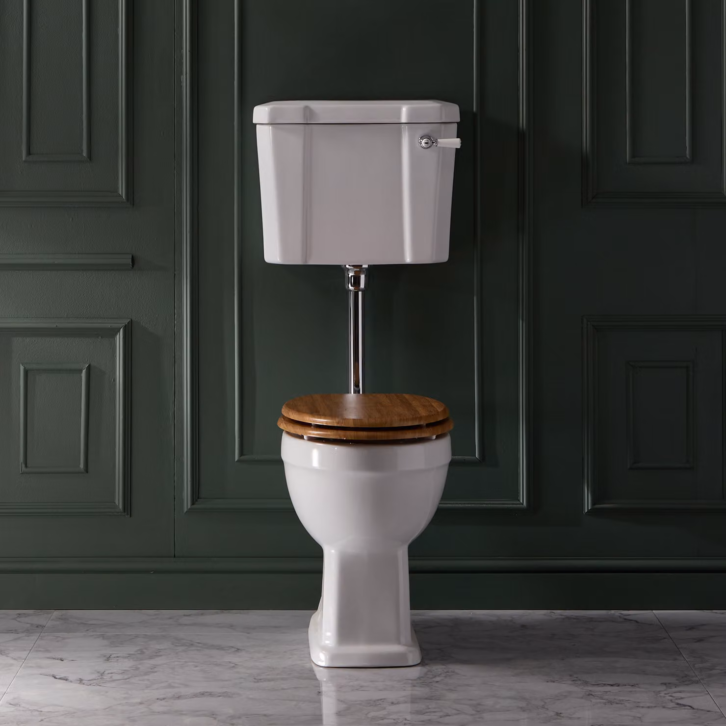 Sanitario  Monoblocco Tradizionale con Cassetta di Scarico, Kit di Scarico Cromato/Nero e Sedile Soft-Close in Rovere - Richmond