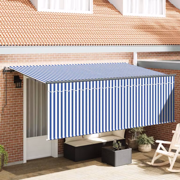 vidaXL Tenda retrattile in poliestere e alluminio Blu e Bianco L: 350 cm, P: 200 cm