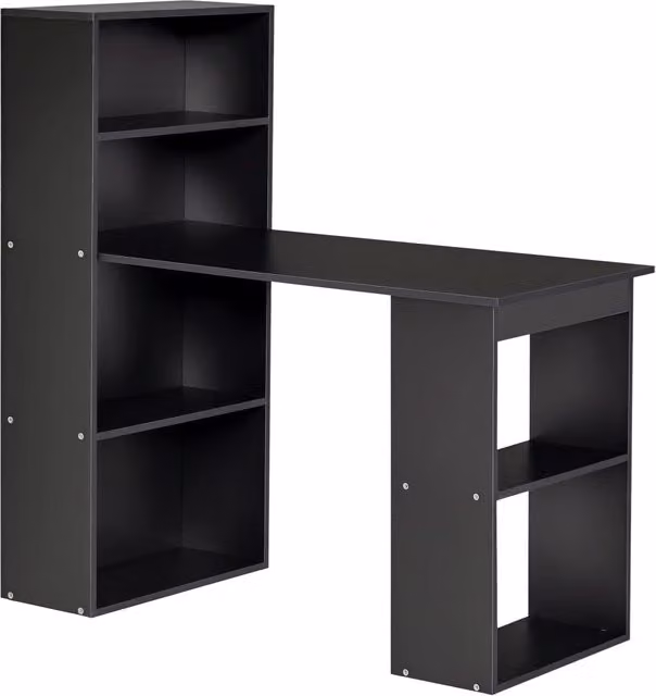 Scrivania PC Minimal in Legno con Ripiani e Cassetti, Nero, L: 120 cm, P: 55 cm, H: 120 cm
