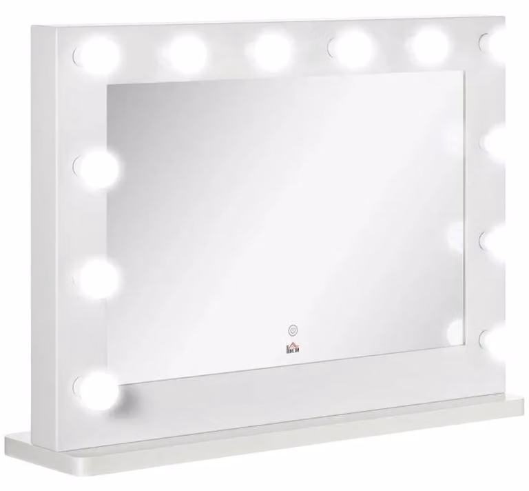 Specchio da trucco in stile Hollywood con 12 luci LED dimmerabili | Colore: Bianco | Dimensioni: 80x20x60 cm
