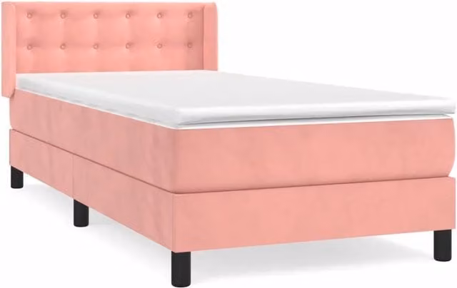 Letto singolo | Letto per adulti | Giroletto a Molle con Materasso Rosa 90x190 cm in Velluto