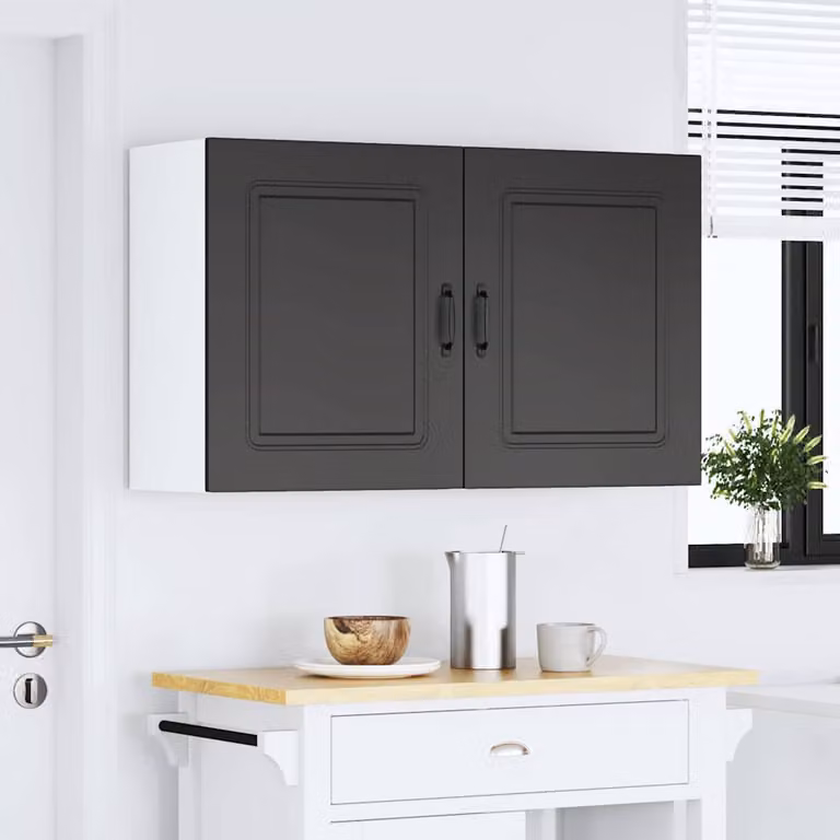 Set di 2 pensili da cucina Kalmar vidaXL in legno multistrato nero con ante a battente per cucina, soggiorno o ingresso, L/P/H: 60 x 31 x 50 cm