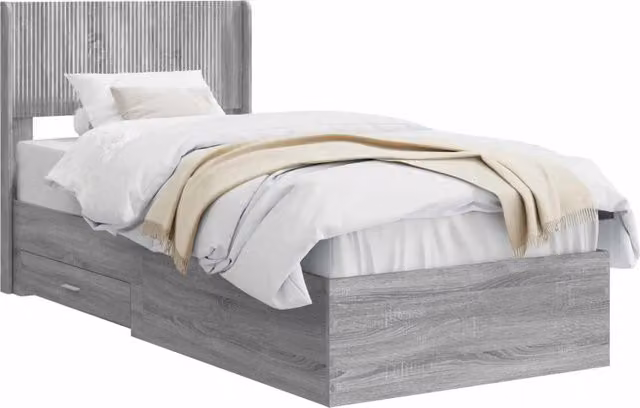 Letto singolo | Letto per adulti | Struttura del letto con stoccaggio e testata Sonoma grigio