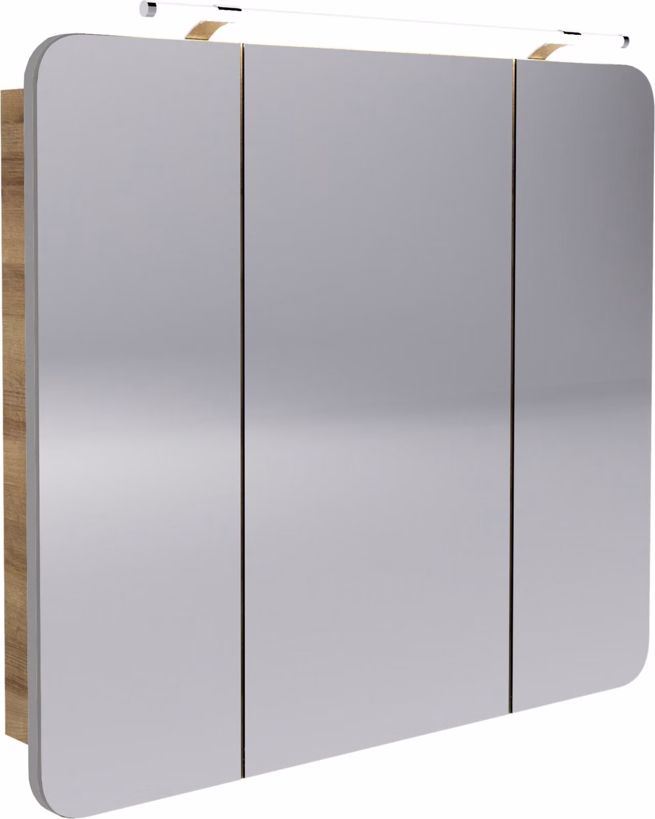 Armadietto a specchio LED FACKELMANN MILANO / Armadietto da bagno con effetto 3D / Chiusura ammortizzata / Dimensioni (L x A x P): circa 90 x 78 x 15,5 cm / Armadietto con specchio e LED per il bagno / 3 ante / Corpo: marrone chiaro