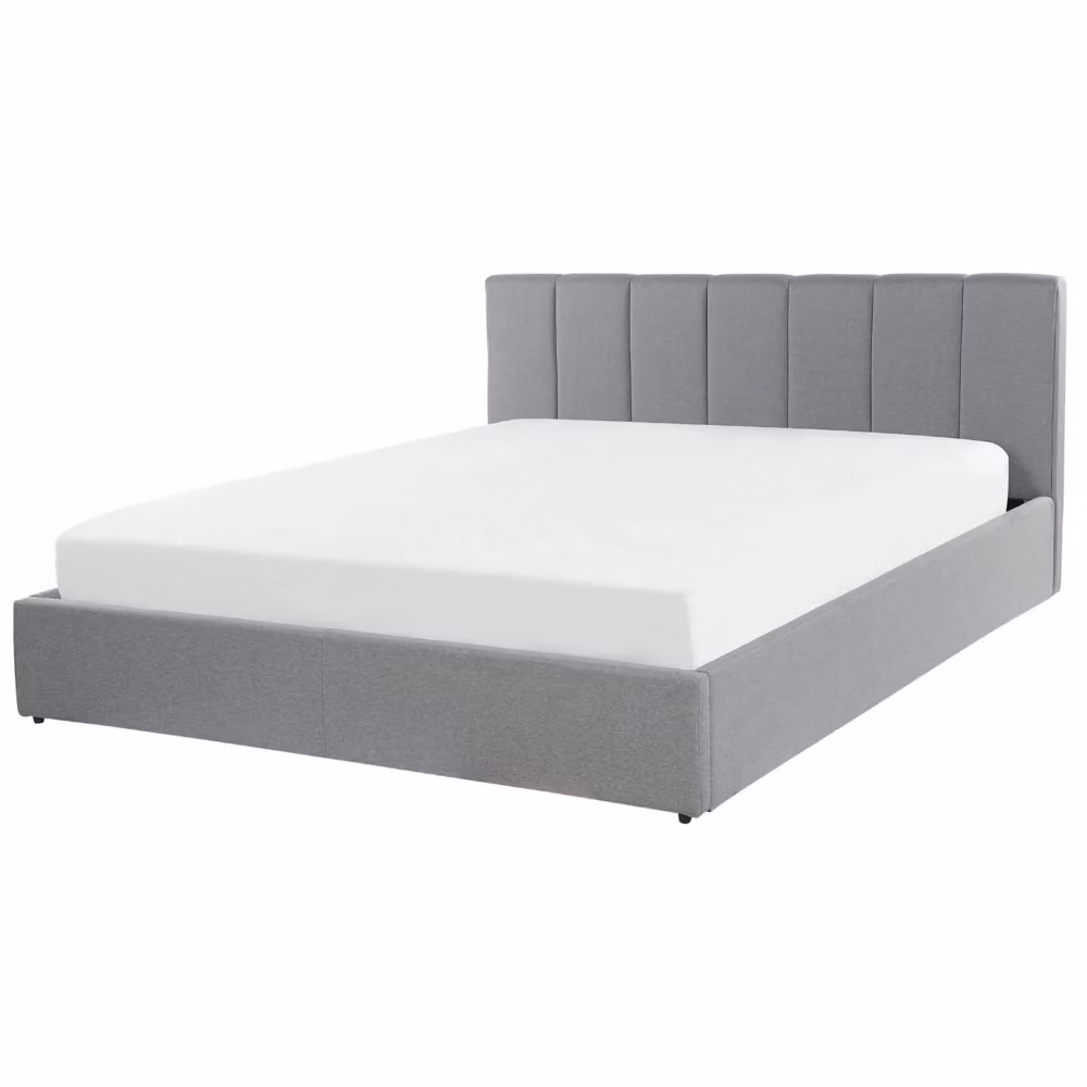 Letto contenitore Beliani con rivestimento in tessuto grigio e doghe a balanciere L/P/H: 160 x 200 x 30 cm – 2