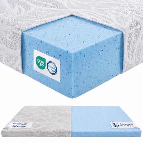 Topper per materasso, dimensioni 180x200 cm, in memory foam con gel refrigerante, livello di supporto H2/H3, spessore 7 cm