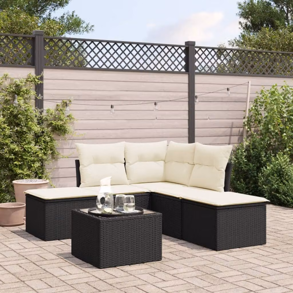 Set Divano da Giardino vidaXL 6 pz in Polyrattan Nero con Cuscini e Tavolino