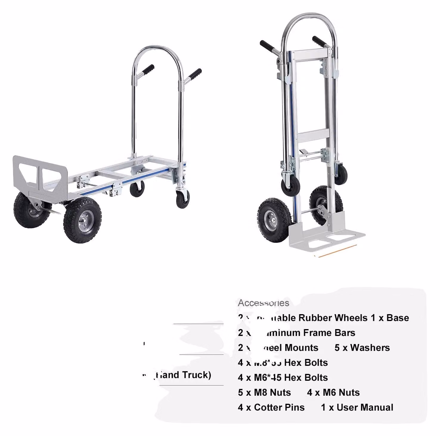 Carrello a mano pieghevole, portata 800 libbre, struttura in lega di alluminio, ruote con freno a 360°, 800 libbre