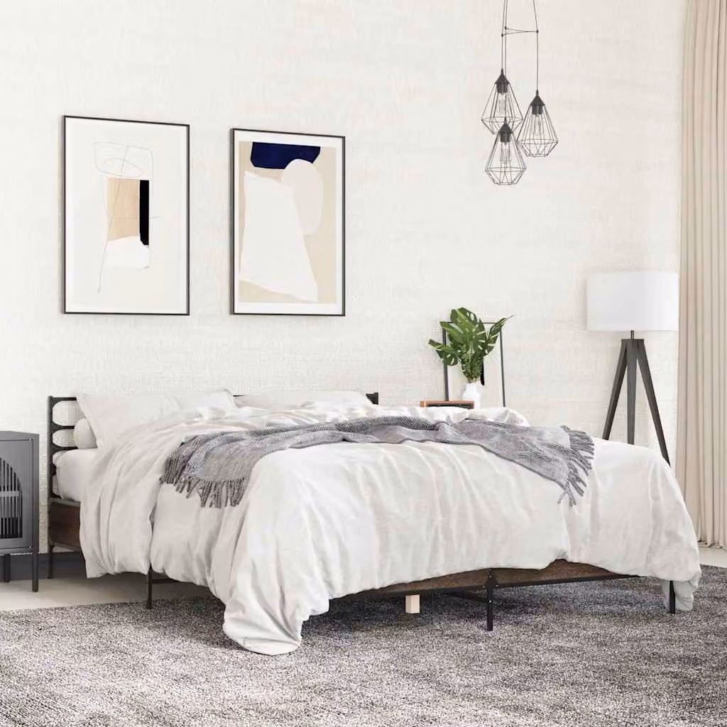 Giroletto vidaXL in legno e metallo color rovere marrone e bianco, dimensioni 150 x 200 cm