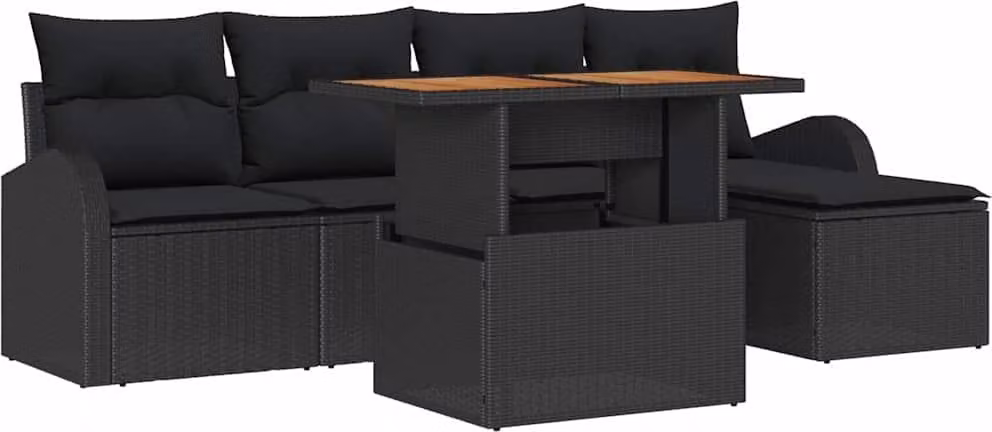 Set Divano da Giardino con archiviazione 6 pcs Nero Poly Rattan