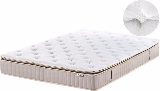 Materasso a molle insacchettate in lattice bianco e beige EU misura singola 140 x 200 cm durezza media con cerniera e rivestimento in poliestere rimovibile Accessori per la camera da letto