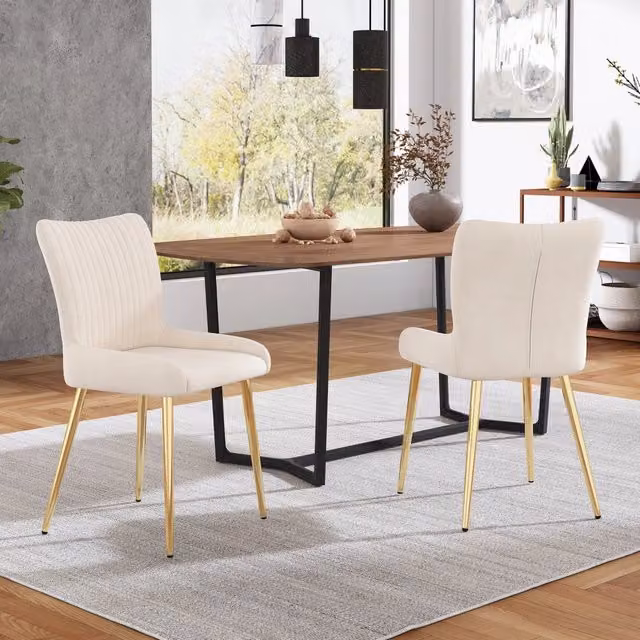 Set di 2 sedie da pranzo MIVRAY in velluto beige con gambe in metallo dorato per soggiorno, sala da pranzo o camera da letto
