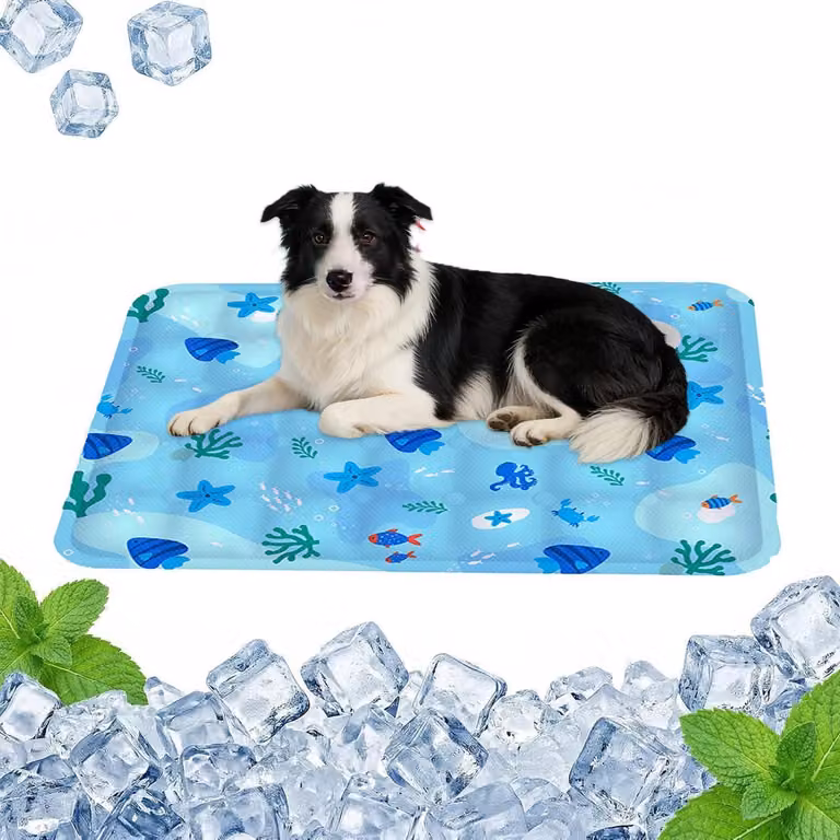 Tappetino refrigerante per cani e gatti, auto-raffreddante, con sistema di nebulizzazione dell'acqua, pieghevole, 60x90 cm, colore blu