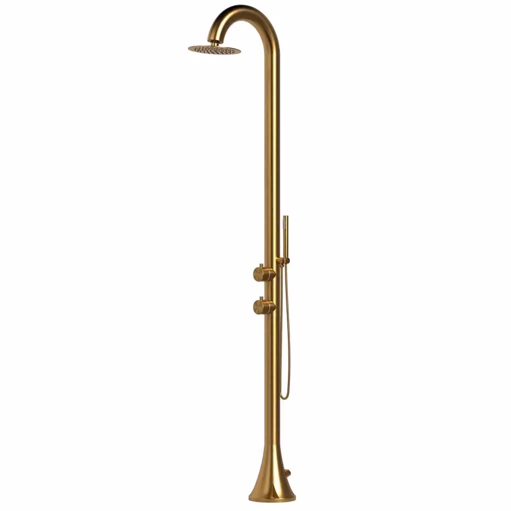 Doccia SINED Modello Luna D in Acciaio Inox 316L Nautico Color Oro con Doccino Flessibile e Doppio Ingresso per Installazioni Esterne – 2