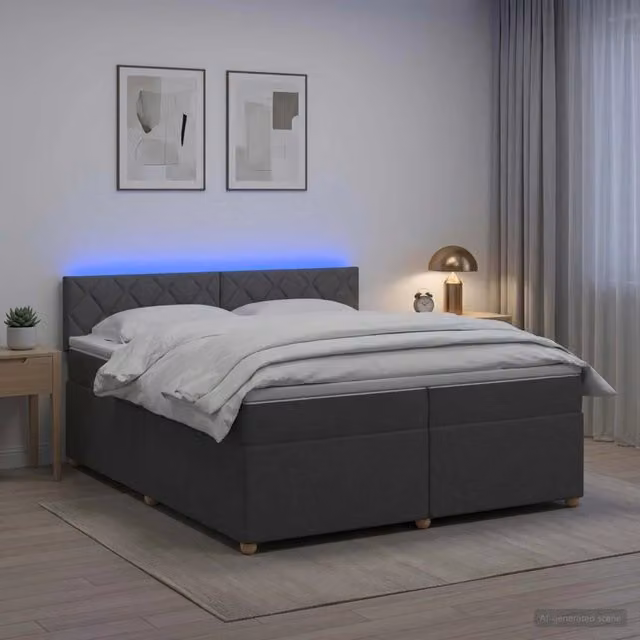 Letto box spring con materasso vidaXL in tessuto grigio e bianco con illuminazione sottostante e porta USB L/P/H: 200 x 200 x 140 cm