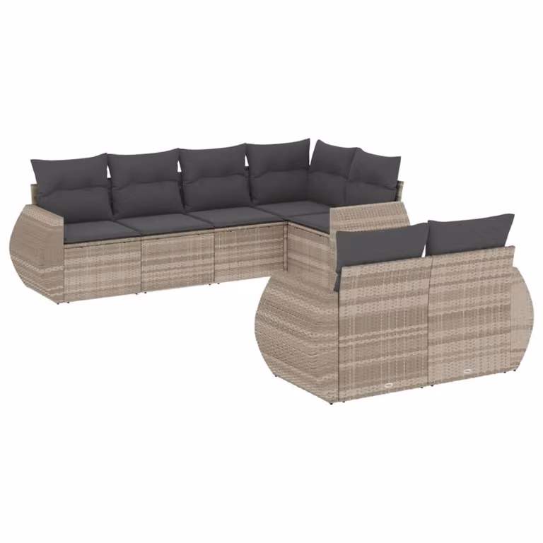 Set Divani da Giardino 7pz con Cuscini Grigio Chiaro Polyrattan
