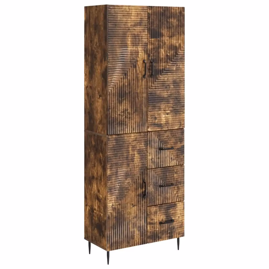 Set di 2 armadi moderni vidaXL in legno ingegnerizzato color rovere fumo con ante a battente e cassetti, da appendere a parete – 2