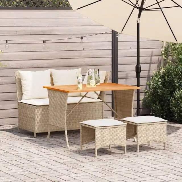 Set da Pranzo da Giardino 4 pz con Cuscini Beige in Polyrattan 4104134