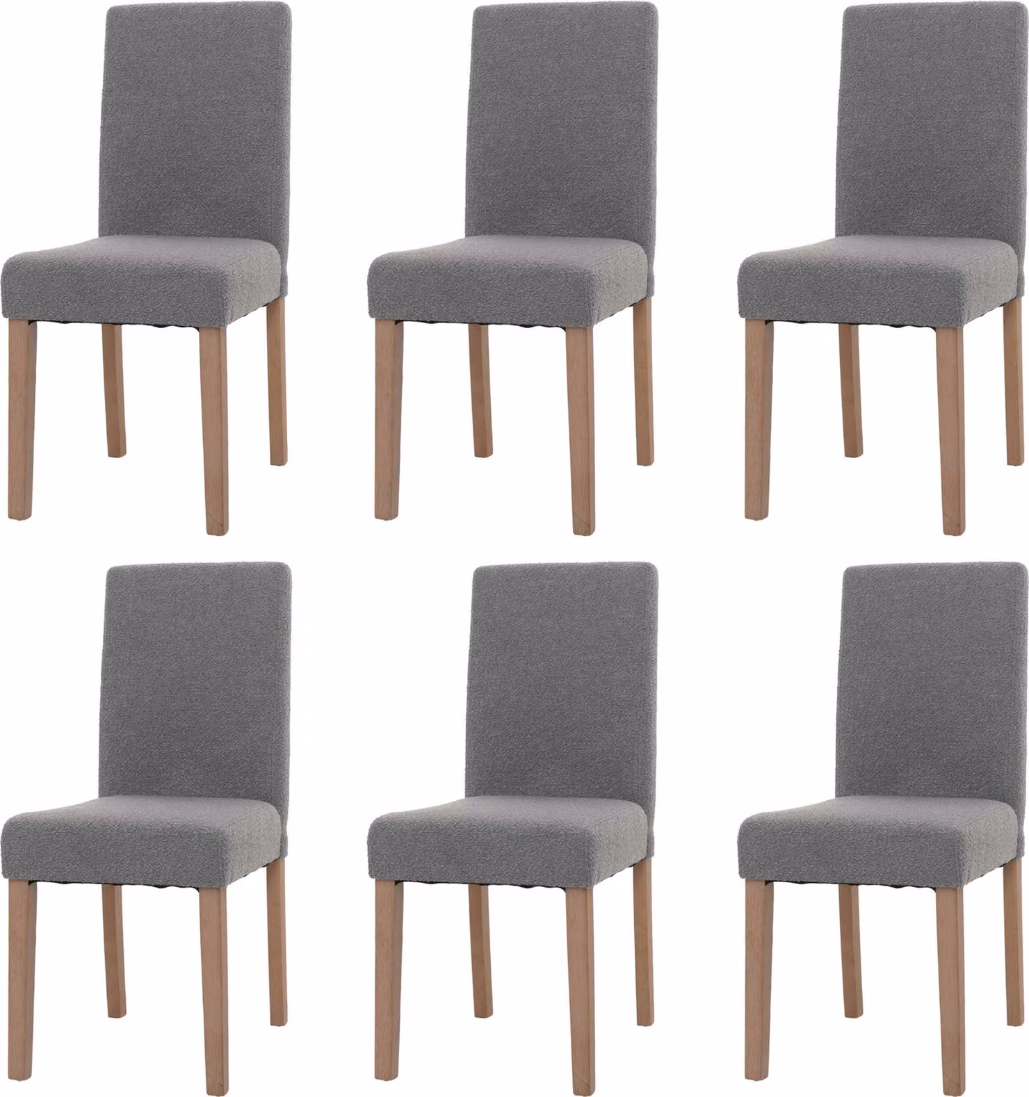 Set di 6 sedie da pranzo classiche e intramontabili | A x L x P 90 x 42 x 50 cm | Altezza seduta 47 cm | Tessuto bouclé Legno | Gambe color naturale | Grigio | Sedia Sedia da cucina Sedia con schienale alto