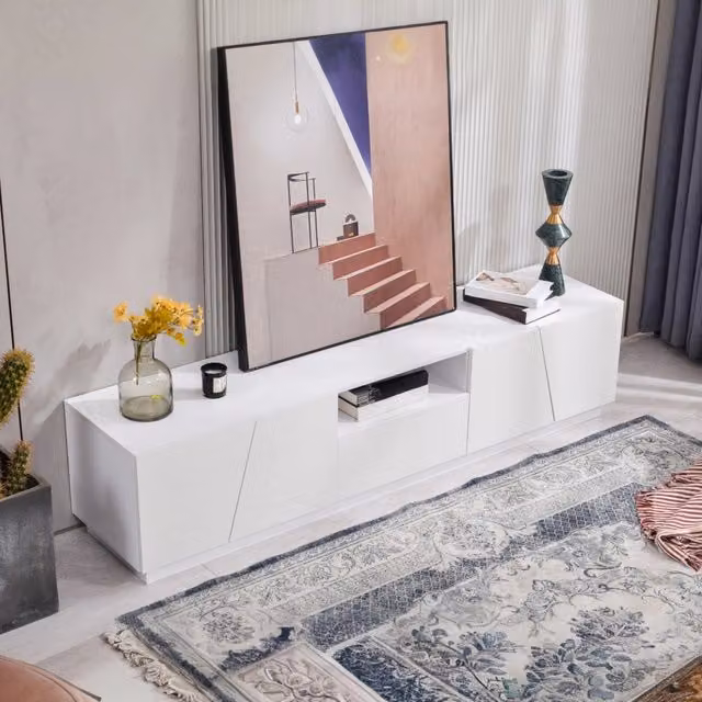 Mobile TV moderno WISHDOR bianco in MDF per soggiorno L: 170 cm, P: 42 cm, H: 37 cm