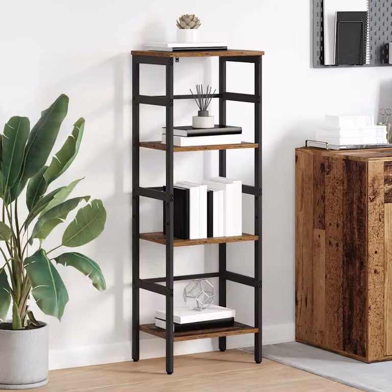 Libreria a 3 livelli vidaXL in stile industrial con legno e metallo, L/P/H: 40 x 29,5 x 115 cm