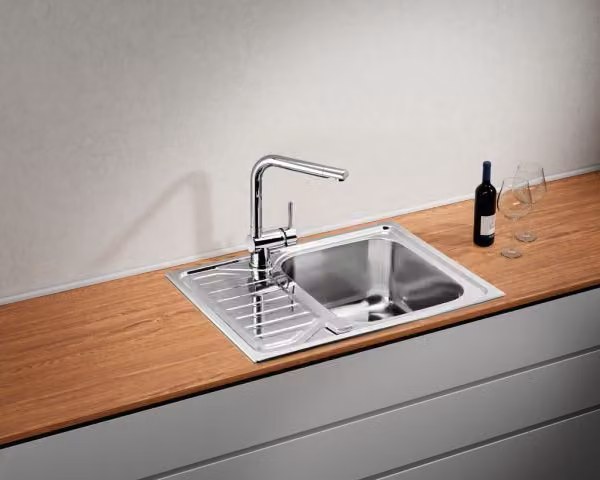 Set di lavelli da incasso Naber Nava 1 in acciaio inox con rubinetto da cucina Drive 1 cromato ad alta pressione