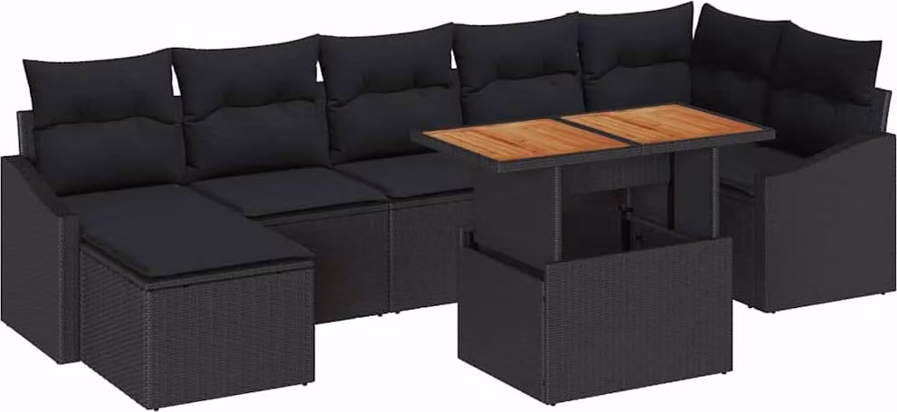 Set Divano da Giardino con archiviazione 8 pcs Nero Poly Rattan