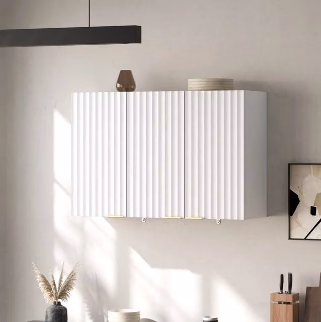 Pensile da parete bianco in MDF con 3 ante, 90 × 29 × 60 cm