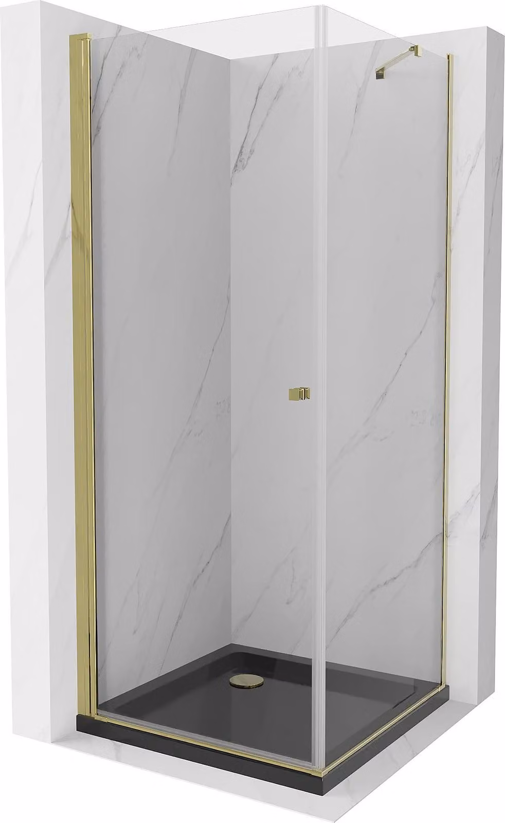 Mexen Pretoria cabina doccia battente 100 x 100 cm, trasparente, oro + piatto doccia Flat, nero - 852-100-100-50-00-4070G