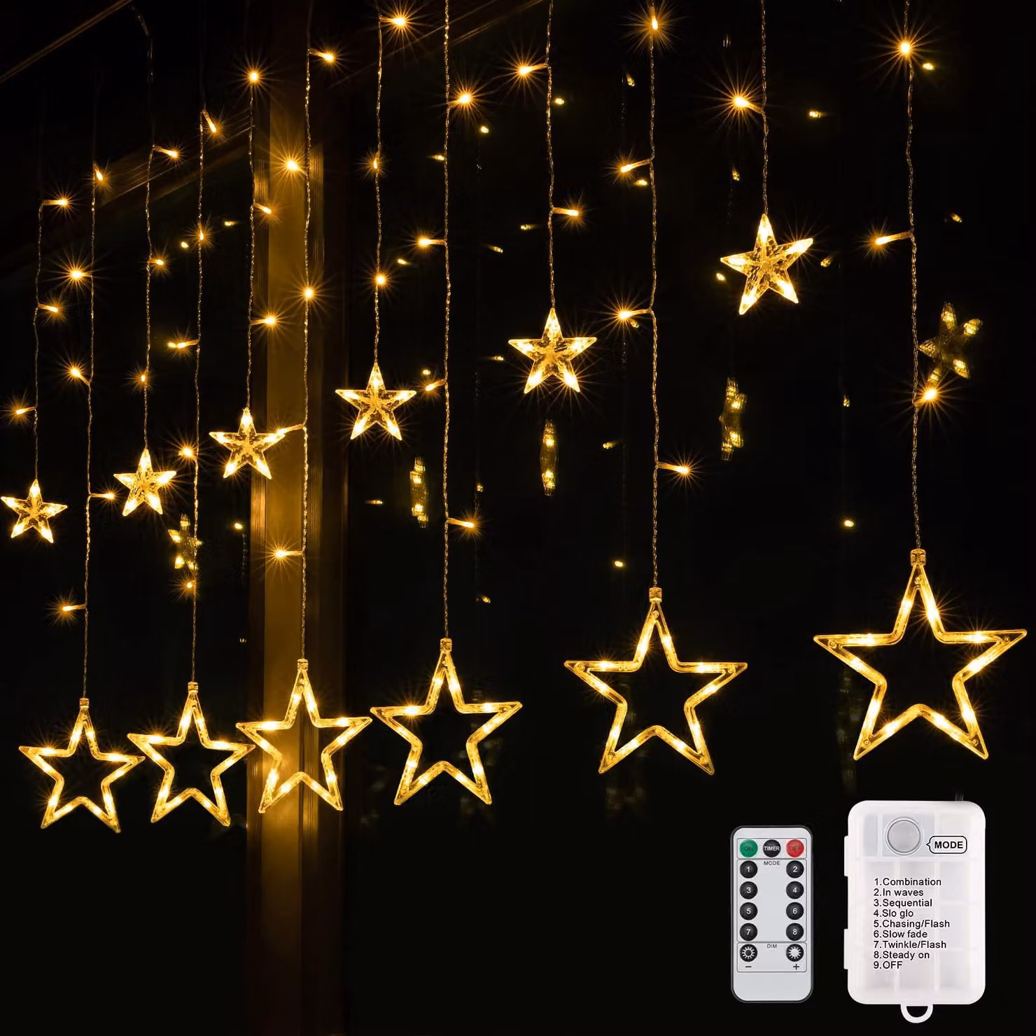 Illuminazione per finestre, dimensioni 2 m x 1 m, 138 LED, luce bianco caldo, alimentazione a batteria