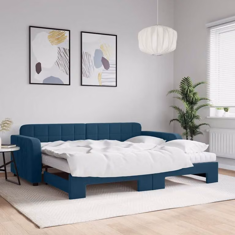 vidaXL Divano Letto Estraibile in Velluto Blu con Materassi L/P/H: 200 x 90 x 71 cm