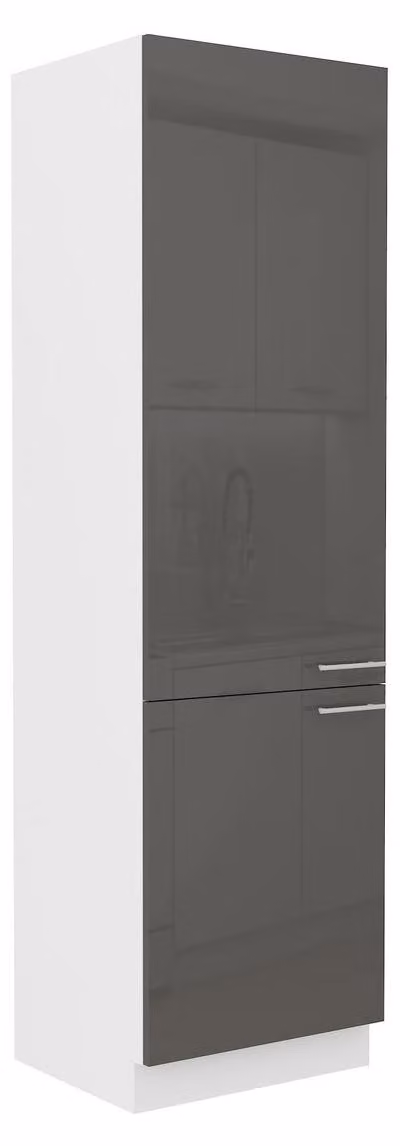 Armadio alto da cucina, 60 cm, modello Lara, grigio lucido, per cucina lineare, blocco cucina, cucina