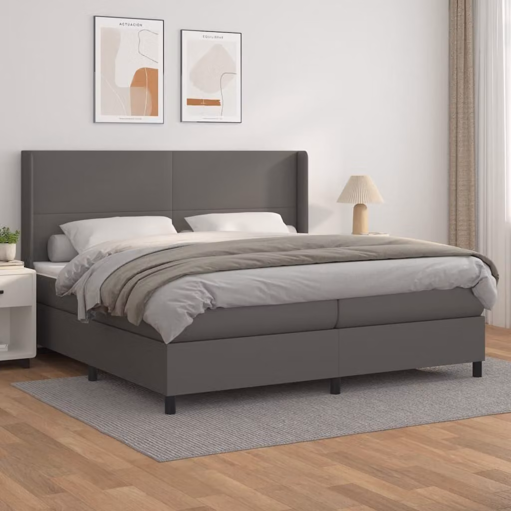 The Living Store Letto a molle con materasso grigio 200x200 cm in Pelle finta