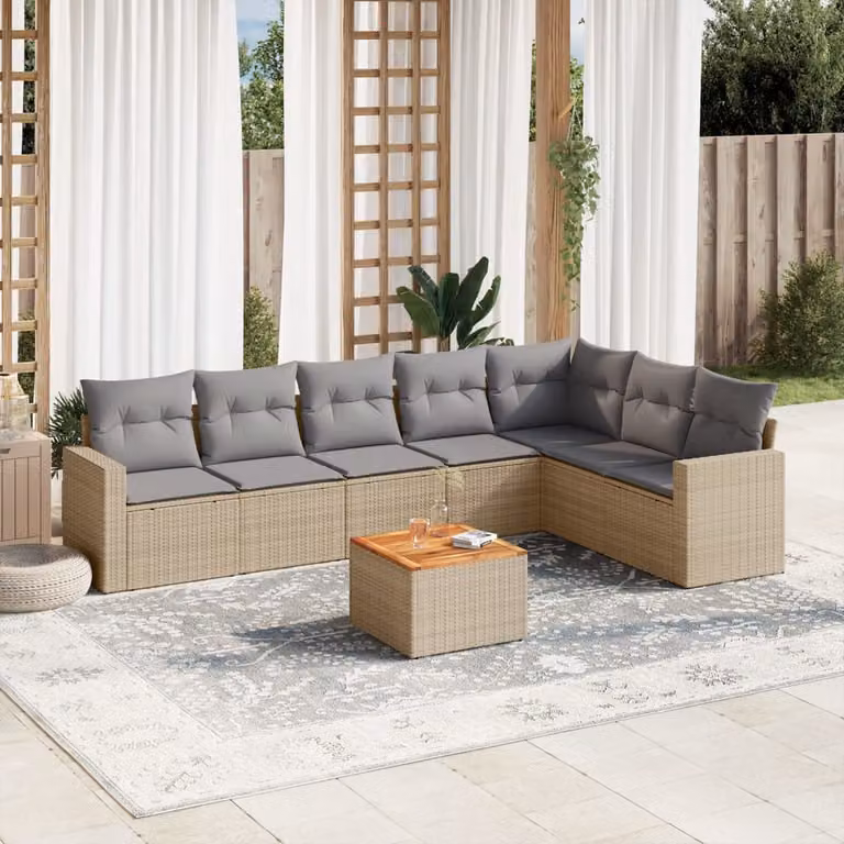 Set Divano da Giardino vidaXL 8 pz in Polyrattan con Cuscini Beige e Tavolino da Caffè Moderno