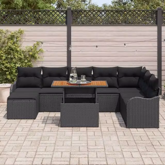 Set Divano da Giardino 9 pz Nero Poly Rattan 3358235