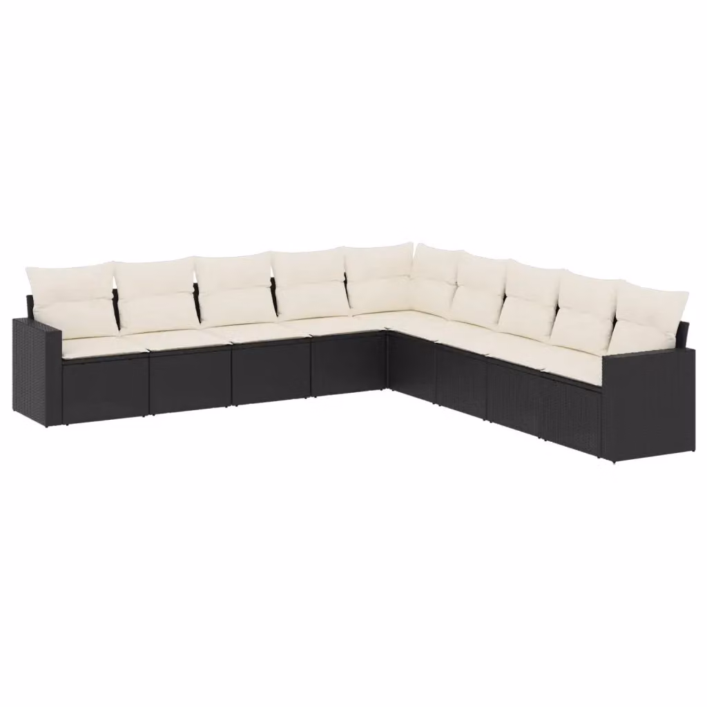 vidaXL Set Divani da Giardino 9 pz a Forma a L con Cuscini, Polyrattan e Struttura in Acciaio Verniciato a Polvere, Nero e Bianco – 2