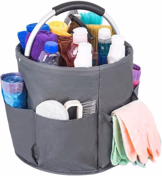 Borsa organizer pulita, grigia, 6 scomparti, portatile, pieghevole, per interni, giardino, bagno