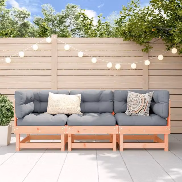Set Salotto da Giardino a L vidaXL in Legno Massello con Cuscini Grigio