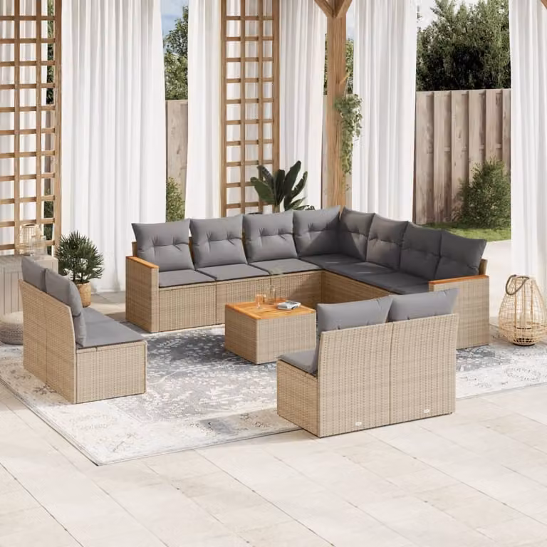 Maison Exclusive - Set Divano da Giardino 12 pz con Cuscini Beige Misto Polyrattan