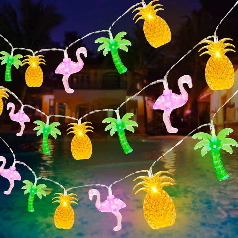 Catena luminosa a forma di fenicottero, 3 metri, 20 LED, alimentazione solare, decorazione hawaiana
